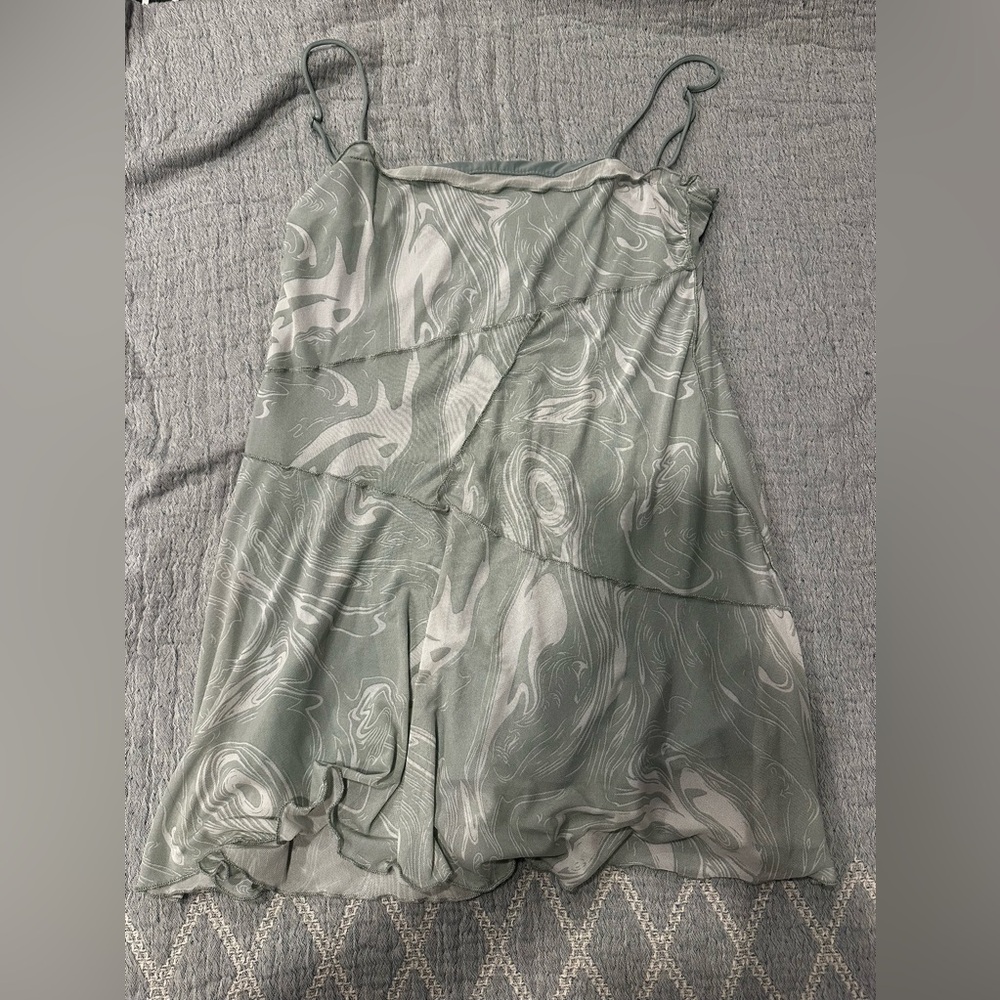 Sage Green Swirl Mini Dress | Y2K Patchwork Style Dress